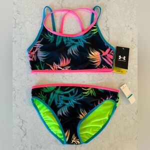 New Under Armour girls tropical leaf print bikini size 16